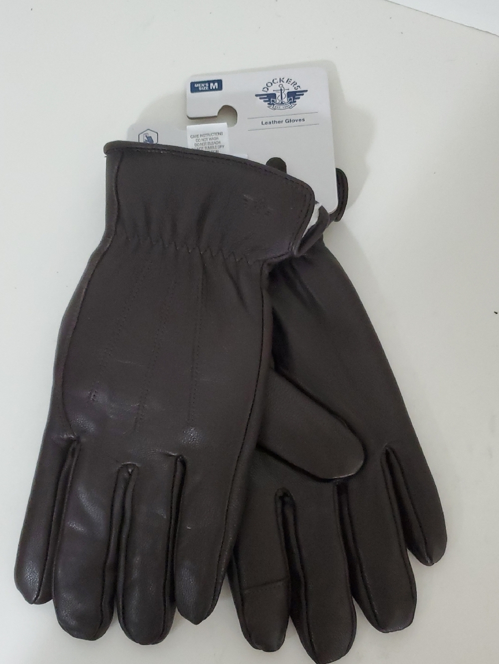 Dockers Men’s Dark Brown Leather Gloves Easy Texting Lined Medium NWT